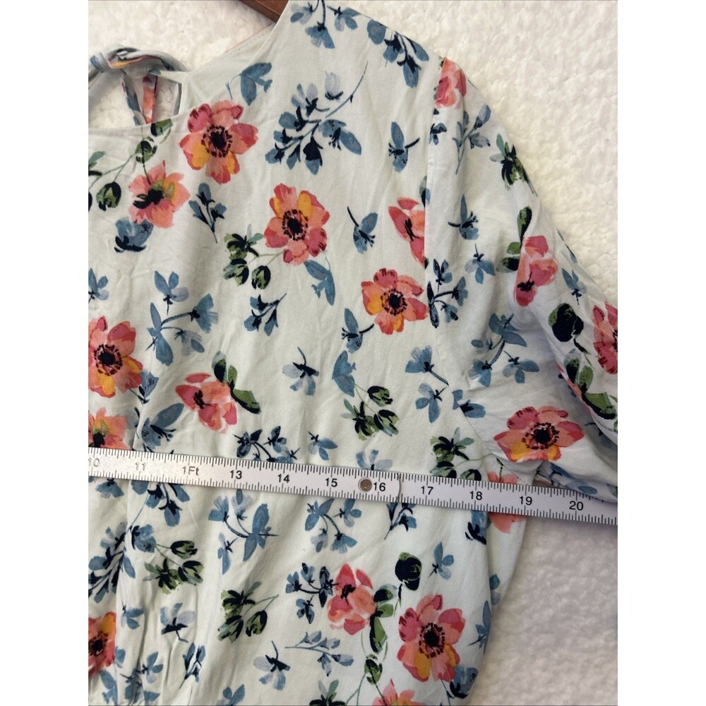 LOFT Blue Breeze Floral Print Dress Tie Back Bell 3/4 Sleeve White Pink Size 12 - Picture 7 of 10